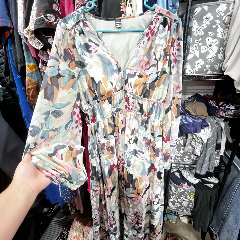 SHEIN Multicolor Floral V-Neck Dress